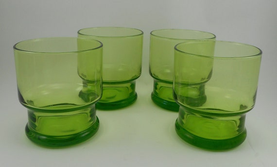 8 GREEN apple glasses heavy double base CIRCA 198… - image 1