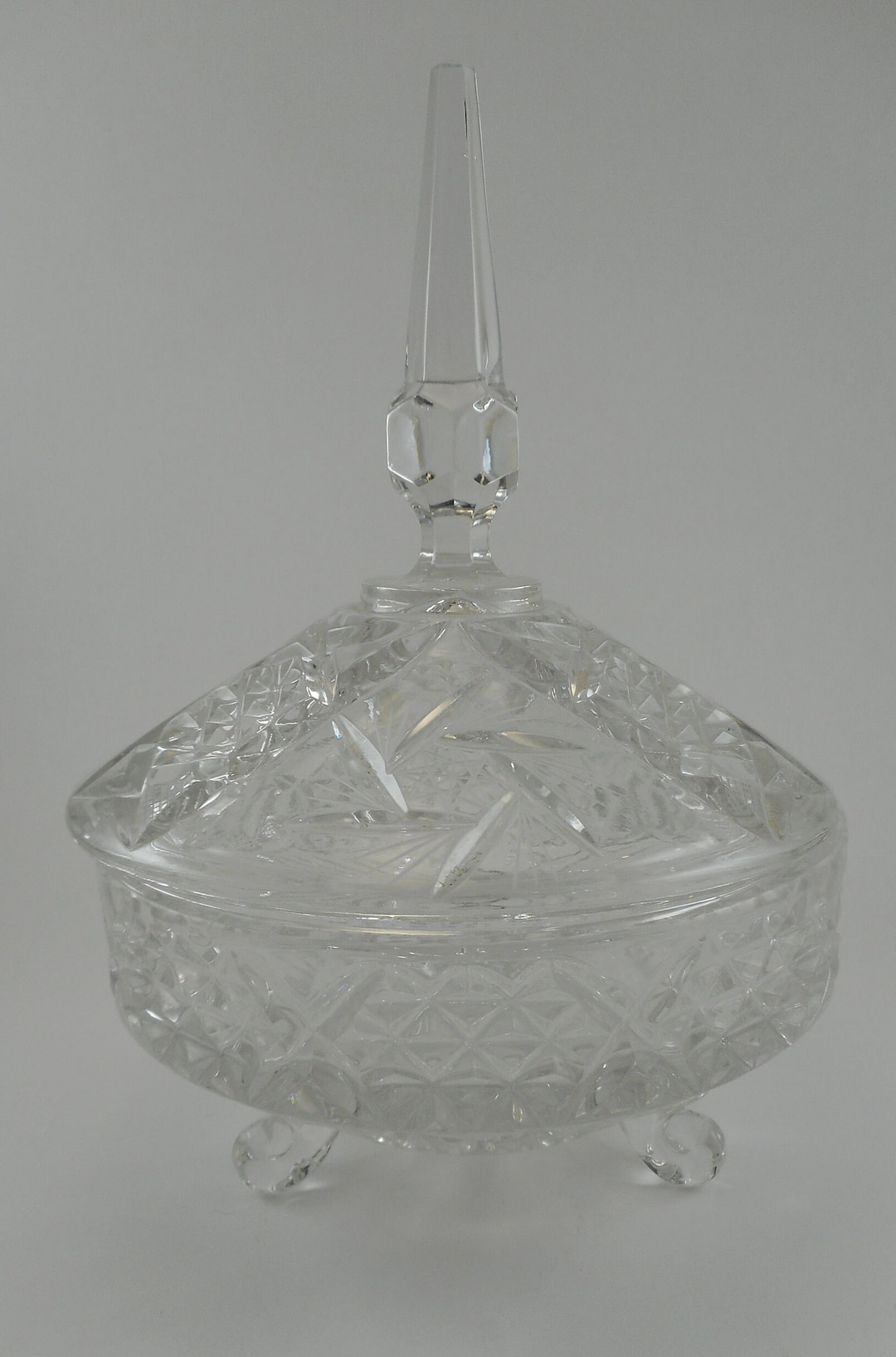 Vintage Hand Glass/crystal Footed Candy Dish With Lid Etsy