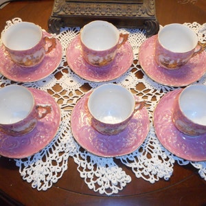 Pink German raised panels Tea Cup and Saucer Set of 6 - CIRCA 1940s