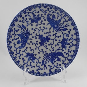Antikes japanisches blau-weißes Porzellan mit Phoenix und Blumen - 6 Teller
