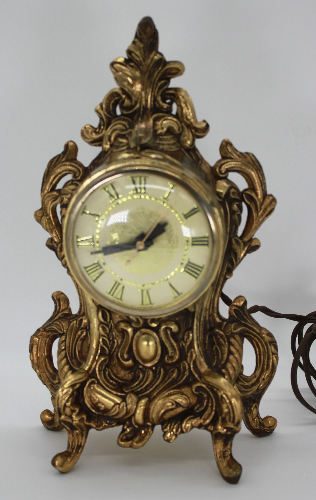 LANSHIRE Electric Gold Scroll Brass Plated Mantel Clock CIRCA Etsy