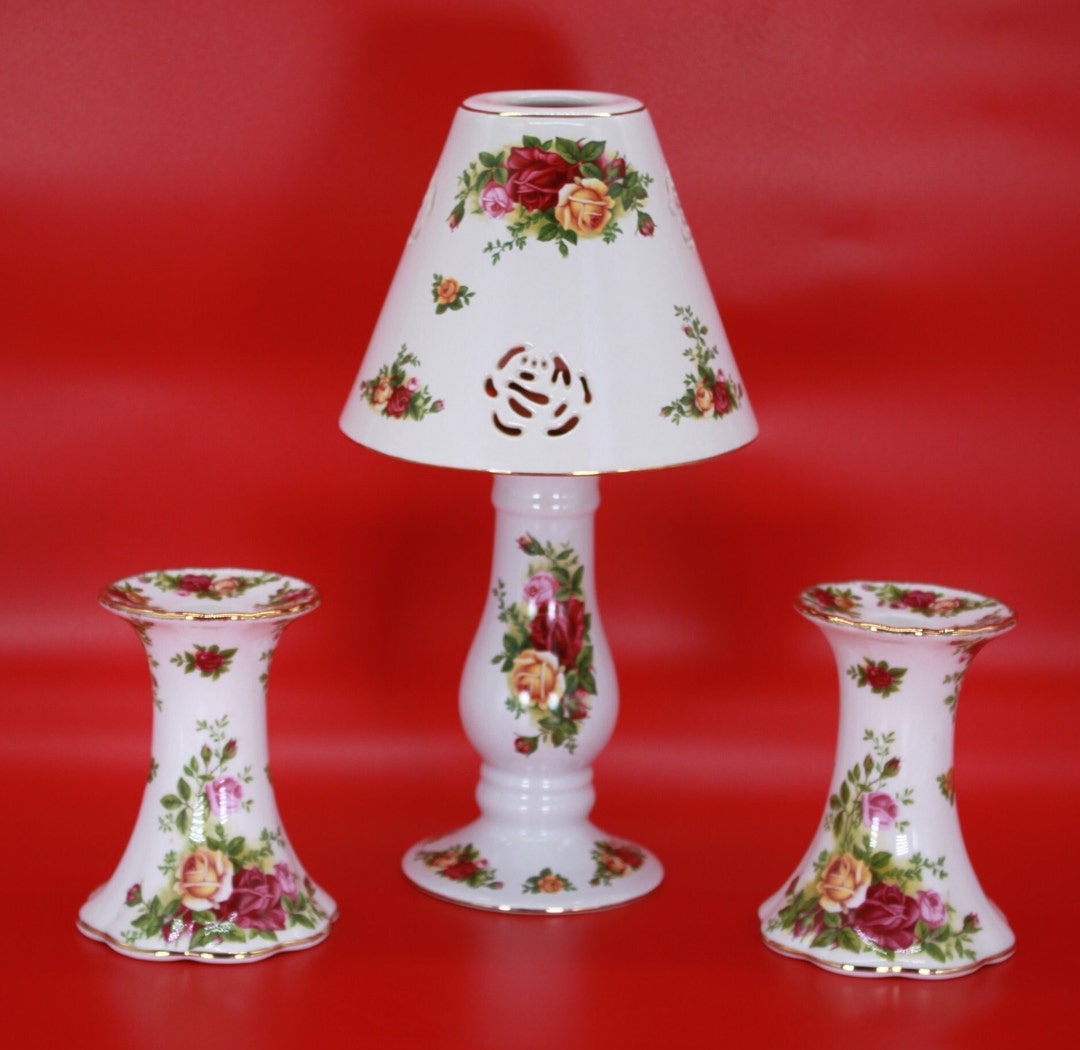 Set ROYAL ALBERT Old Country Roses Candle Holders and Tea Etsy