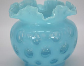 FENTON blue coin dot double crimped vase CIRCA 1960s