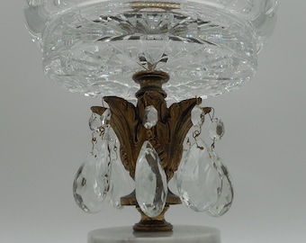 Hollywood Regency cut crystal glass & brass color compote CIRCA 1960s
