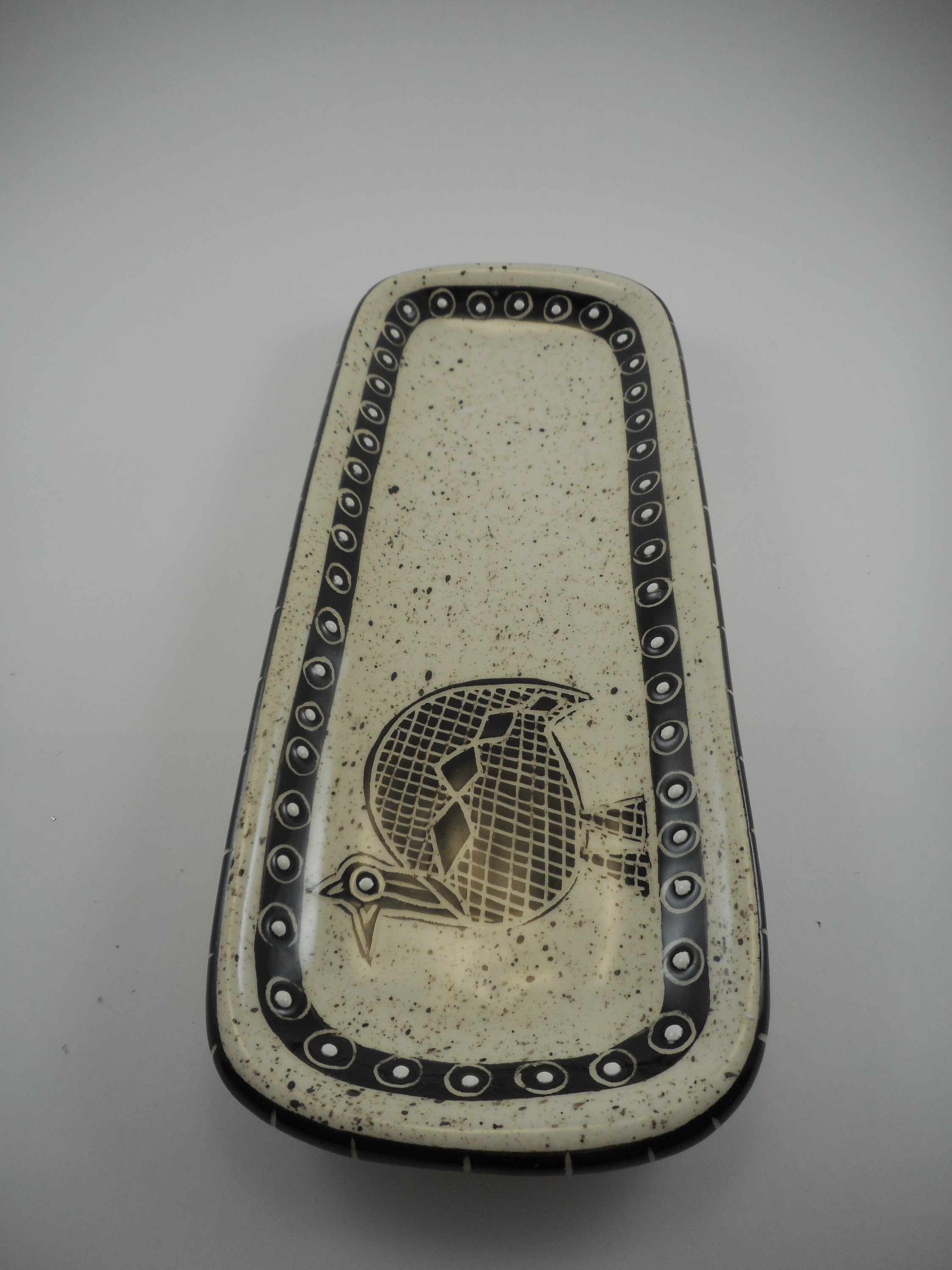 White Ceramic Tray With Beautiful White and Black Designs