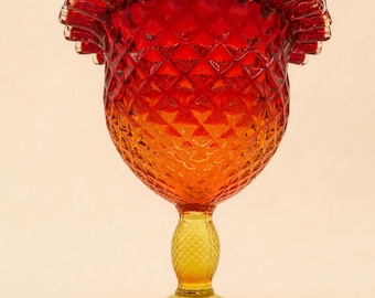 Amberina yellow ruffle top glass candy dish trinket dish CIRCA 1960s