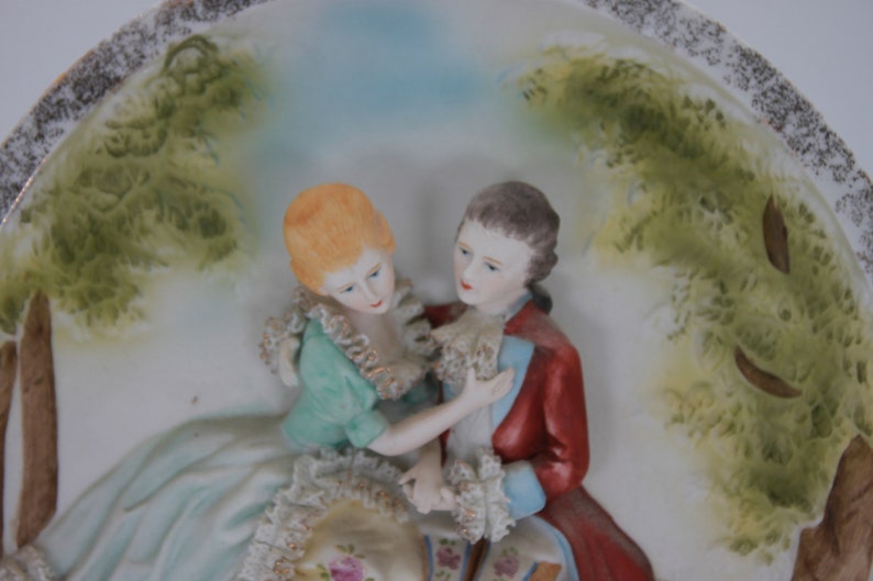 Raised Relief Lord & Lady Victorian attire decorative plate CIRCA 1960s image 3