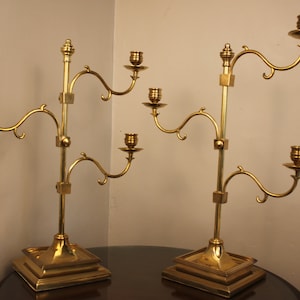 MAITLAND SMITH 3 arm adjustable brass pair candelabra CIRCA 1960s