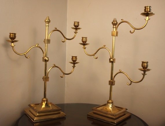 Pair of Brass & Steel adjustable two arm Candleholder Pair of Brass & Steel adjustable two arm Candleholder