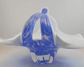 Ciotola in vetro artistico blu e bianco della Royal Gallery – Centrotavola ceco degli anni '90