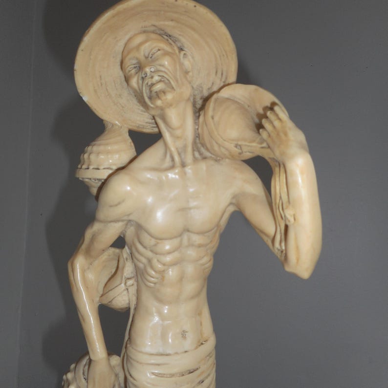Large Vintage Italian Geisha & Fisherman Sculptures Pair Mid Century 18 ...