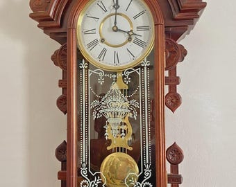 Vintage William Gilbert Style Wien Atemregler Wanduhr Mechanisches Schlagwerk 37”