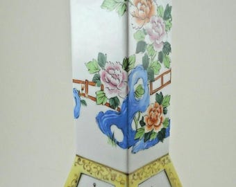 Jarrón de porcelana floral Art Déco japonés vintage