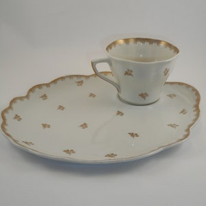 Royal LIMOGES white and gold snack plate and cup -  5 sets available