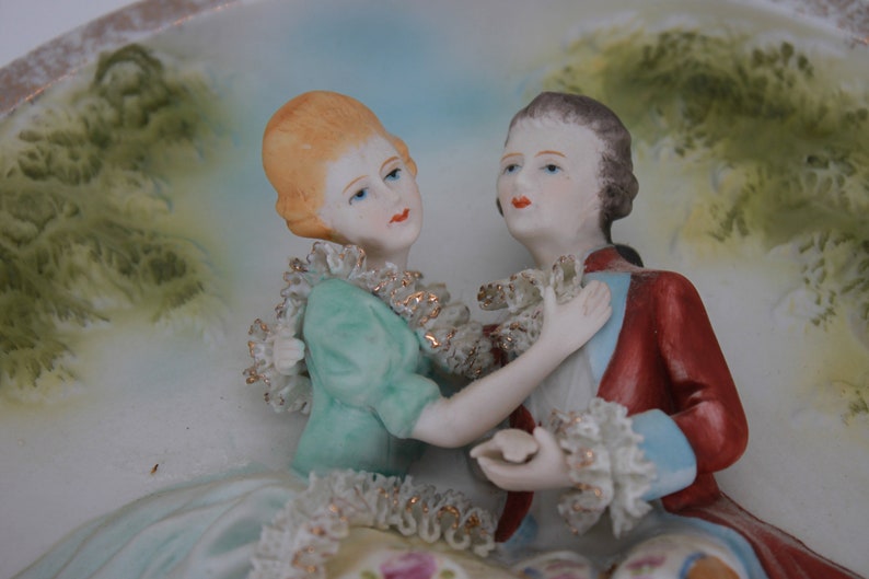 Raised Relief Lord & Lady Victorian attire decorative plate CIRCA 1960s image 2