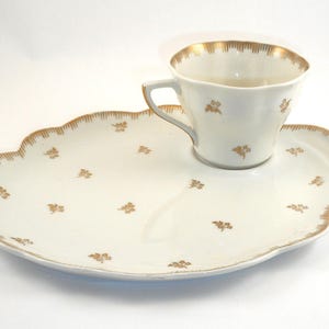 Hand-Painted Limoges Snack Set – Polo de Limoges France – White & Gold Plate with Cup