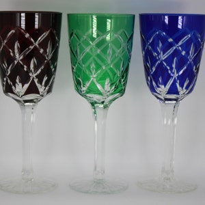 VAL ST LAMBERT style cut to clear crystal goblets/hock wine set 3  circa 1970s