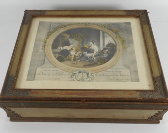 RARE Antique wooden box Victorian decorative lid CIRCA 1950s - jewelry box