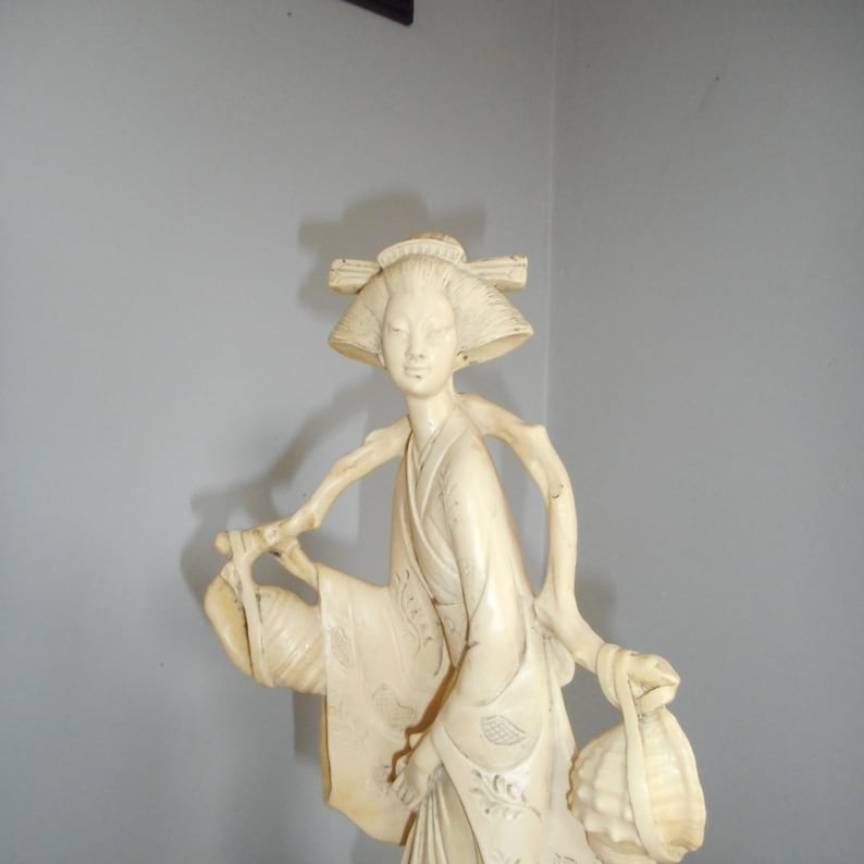 Large Vintage Italian Geisha & Fisherman Sculptures Pair Mid Century 18 ...