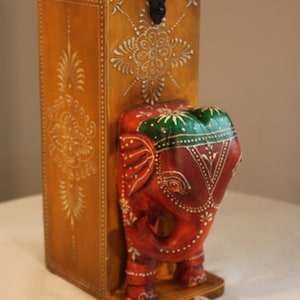 Elephant handmade and painted wooden wine bottle holder CIRCA 1980s