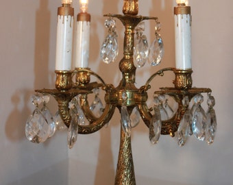 Hollywood Regency 5 light candelabra spanish brass lamp CIRCA 1950s