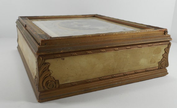 RARE Antique wooden box Victorian decorative lid … - image 4