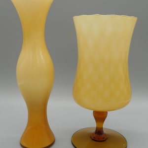 EMPOLI Set Butterscotch caramel amber cased glass vase & cognac snifter glass