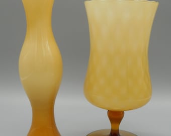 EMPOLI Set Butterscotch caramel amber cased glass vase & cognac snifter glass