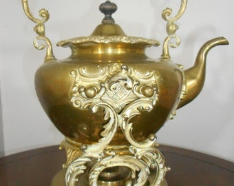 RARE - S & C Trade Mark Antique Ornate Brass Tilting Teapot with warmer