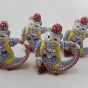 Miss Kitty Western Showgirl Hand Painted Figural Cat 4 Napkin Holders