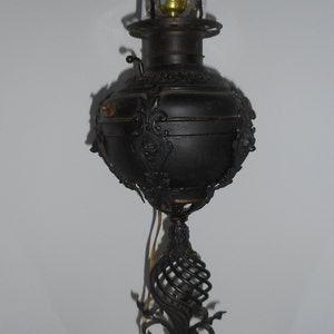 RARE Antique Gothic cast iron and brass converted electric lamp CIRCA 1800s