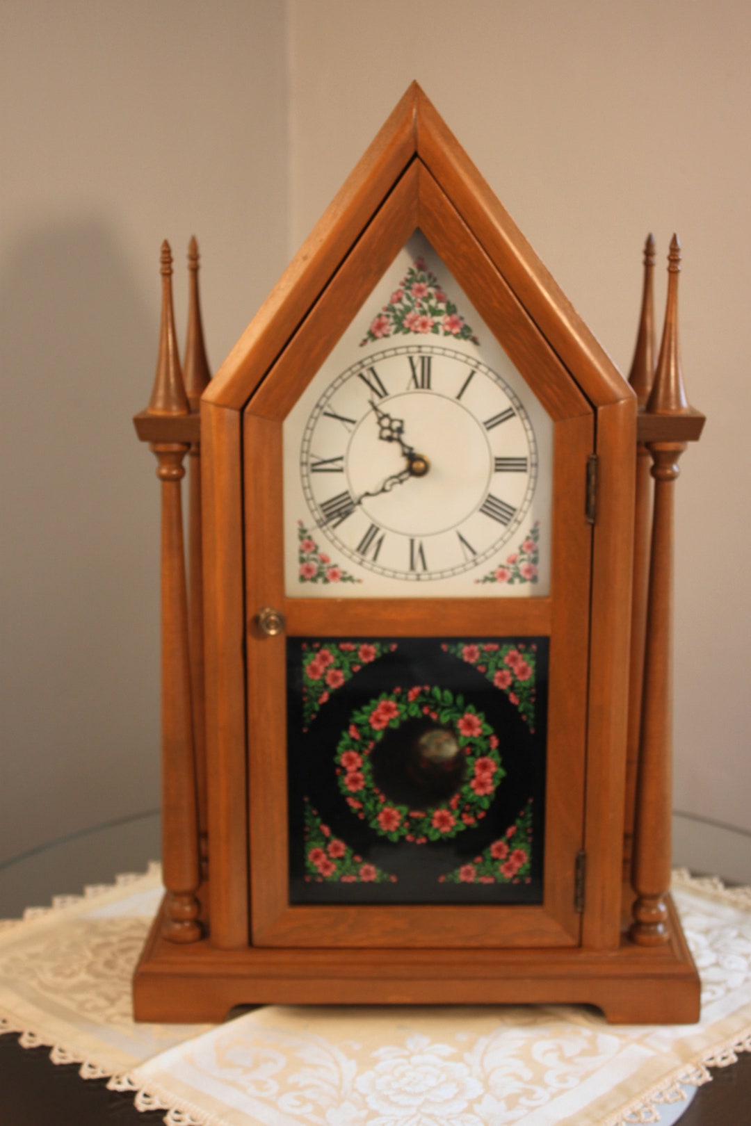 KONRAD BIHL Movement Gothic Cathedral Revival Steeple Mantel Clock