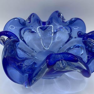 Bright Blue Swedish art heavy glass bowl CIRCA 1950s
