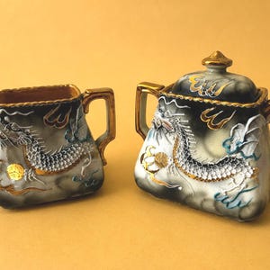 Antique 1920s Moriyama Mori-Machi Japan Moriage Dragonware  Sugar Creamer Set