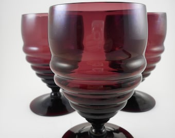 Set of 3 Ruby Red Glass glasses CIRCA 1930s