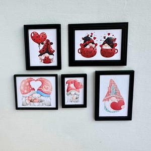 1:12 modern dollhouse romance gnome pictures - handmade and framed