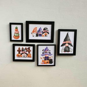 1:12 modern dollhouse Halloween gnome pictures - handmade and framed