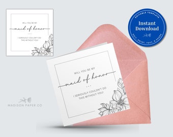 Bridesmaid Proposal Card Set, Minimalist Floral (Digital Download)