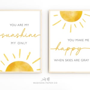 Sunshine Nursery Print Set, Yellow and White Decor (Digital Download)