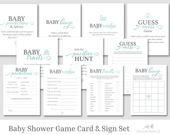 Gender Neutral Baby Shower Game Bundle | Minimal Seafoam Green Printable Download | B100