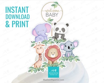 Jungle Animals Cupcake Toppers, Safari Baby Shower Decor (Instant Download)