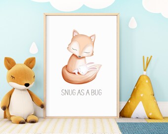 Fox and Rabbit Nursery Print, Snug as a Bug (Digital Download) 112