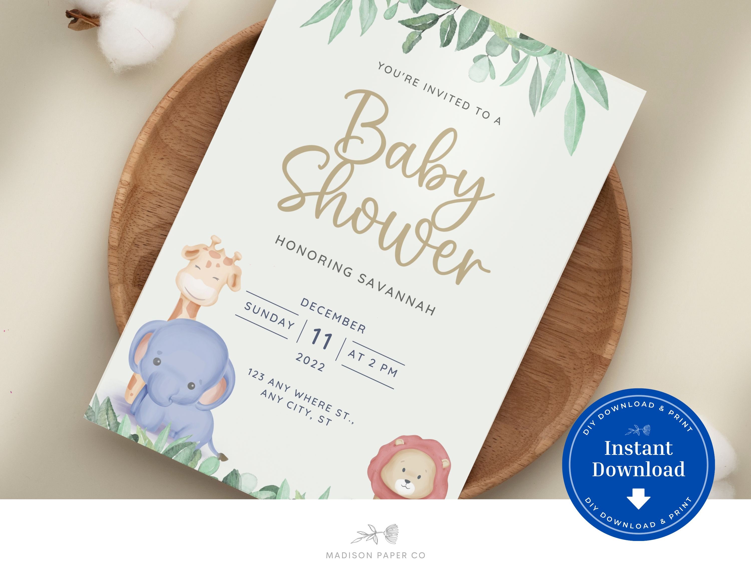 Jungle Safari Baby Shower Invitation Gender Neutral Jungle Etsy