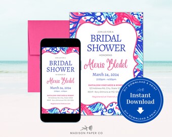 Bridal Shower Invitation Set, Print and Digital invites, Editable Printable, Instant Download, A99