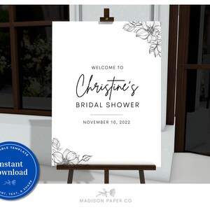 Minimal Bridal Shower Welcome Sign Template, Gardina Botanicals, Instant Download, A103