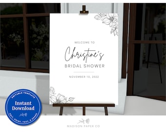 Minimal Bridal Shower Welcome Sign Template, Gardina Botanicals, Instant Download, A103