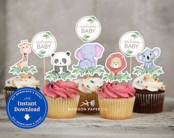 Jungle Animal Cupcake Toppers, Safari Baby Shower Decor (Instant Download)