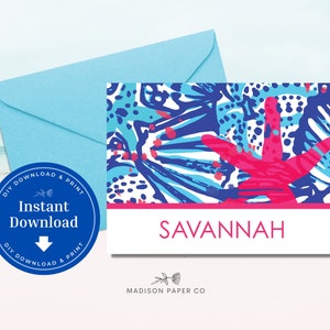 Druckbare adrette benutzerdefinierte Namenskarte, Lilly inspiriert sofortiger Download, personalisierte stationär, A99, E99