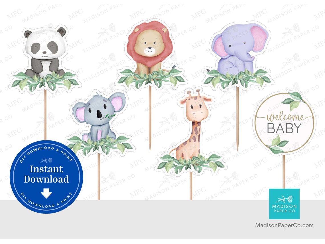 Jungle Cupcake Toppers Safari Animals Jungle Animals Baby Etsy Jungle Cupcake Toppers Safari Animals Jungle Animals Baby Etsy
