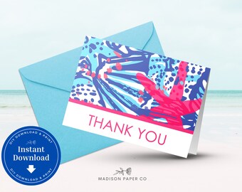 Printable Preppy Thank You Card, Lilly Inspired Instant Download, DIY Printable Notecard, A99, F99
